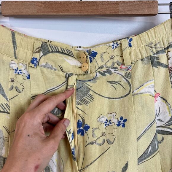 Vintage 80s Patrizia’s Mondi Yellow Floral Bermuda 18 Linen Germany Lagenlook - Picture 4 of 15